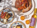 Polenta and Ricotta Cake with Red Wine Peaches